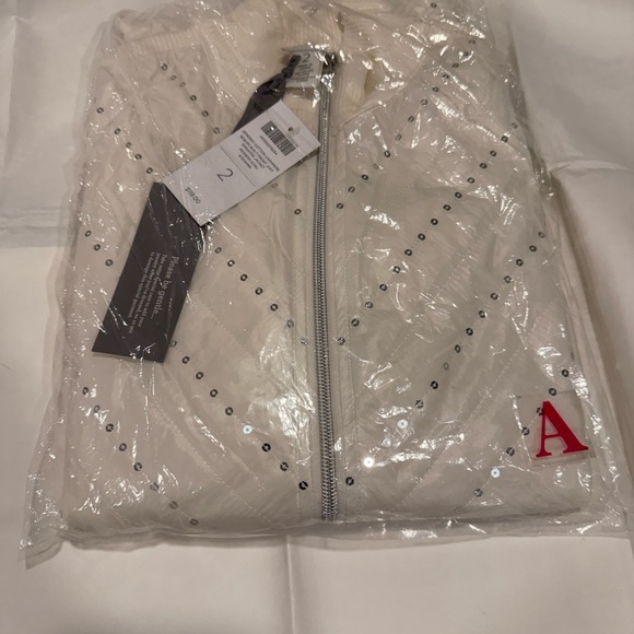 Sweaters - White Quilted Jacket with Silver Accents